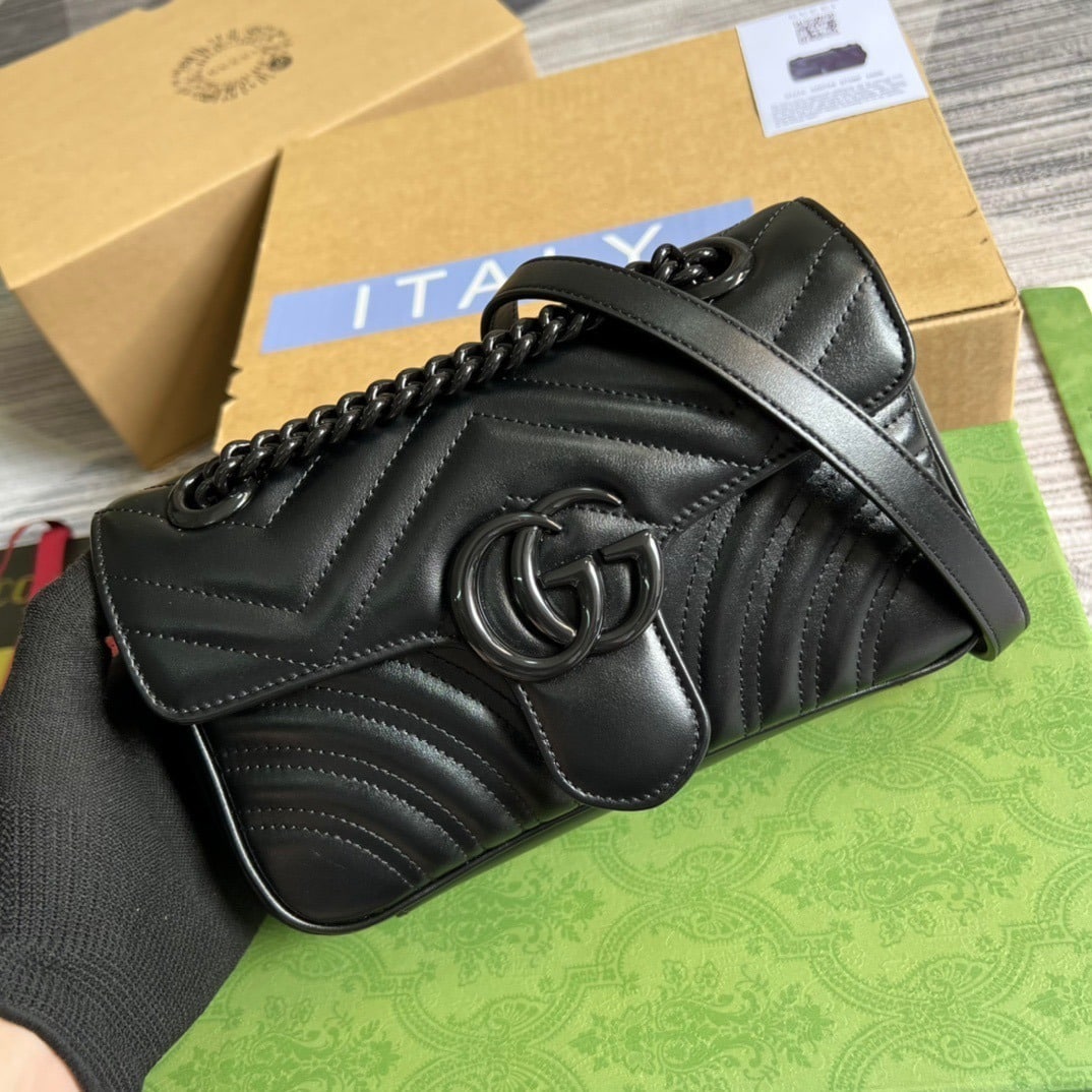 1:1 Replica Gucci Marmont Matelasse Mini Bag Black For Women, Women's Bags 8.5in/22cm GG - Image 10