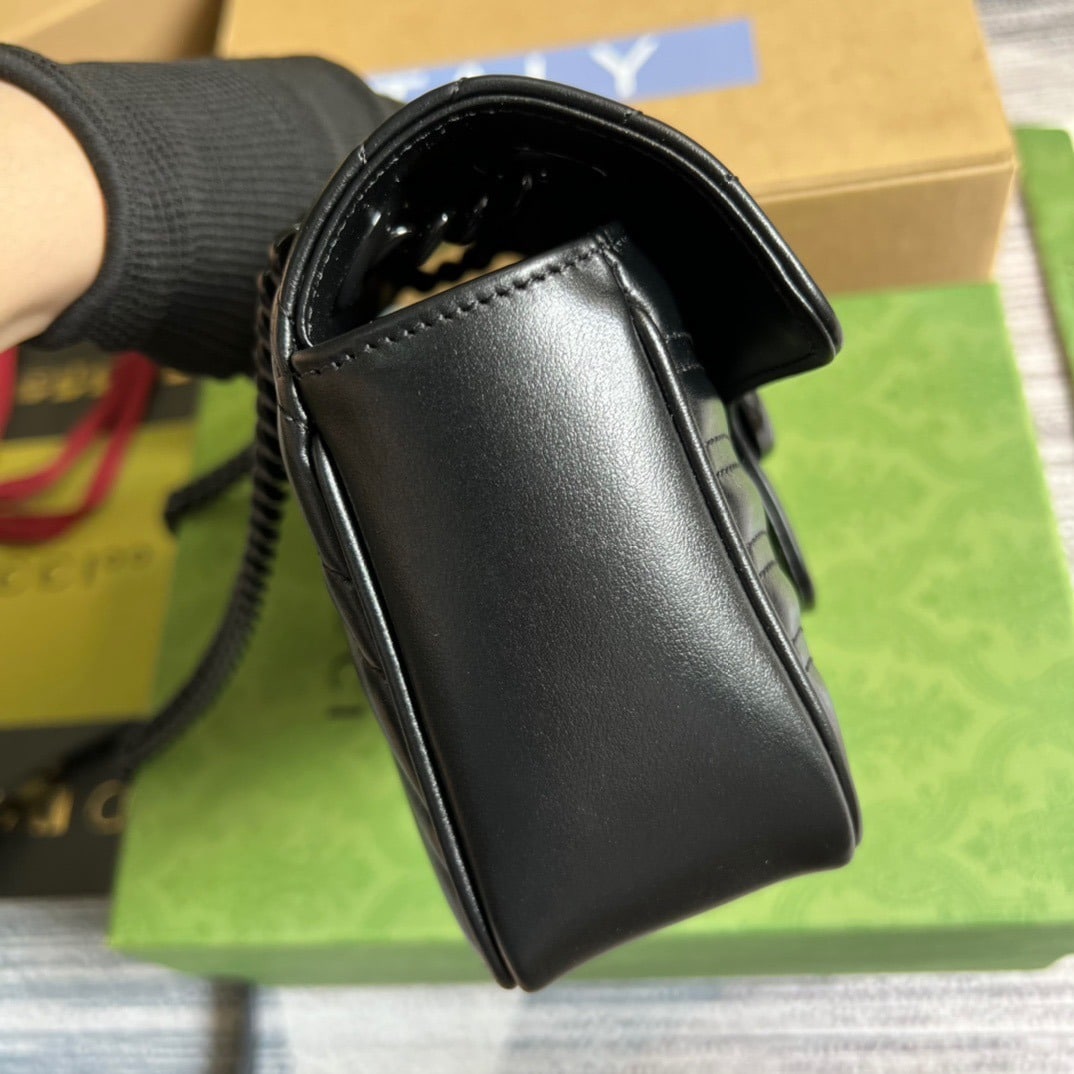 1:1 Replica Gucci Marmont Matelasse Mini Bag Black For Women, Women's Bags 8.5in/22cm GG - Image 7