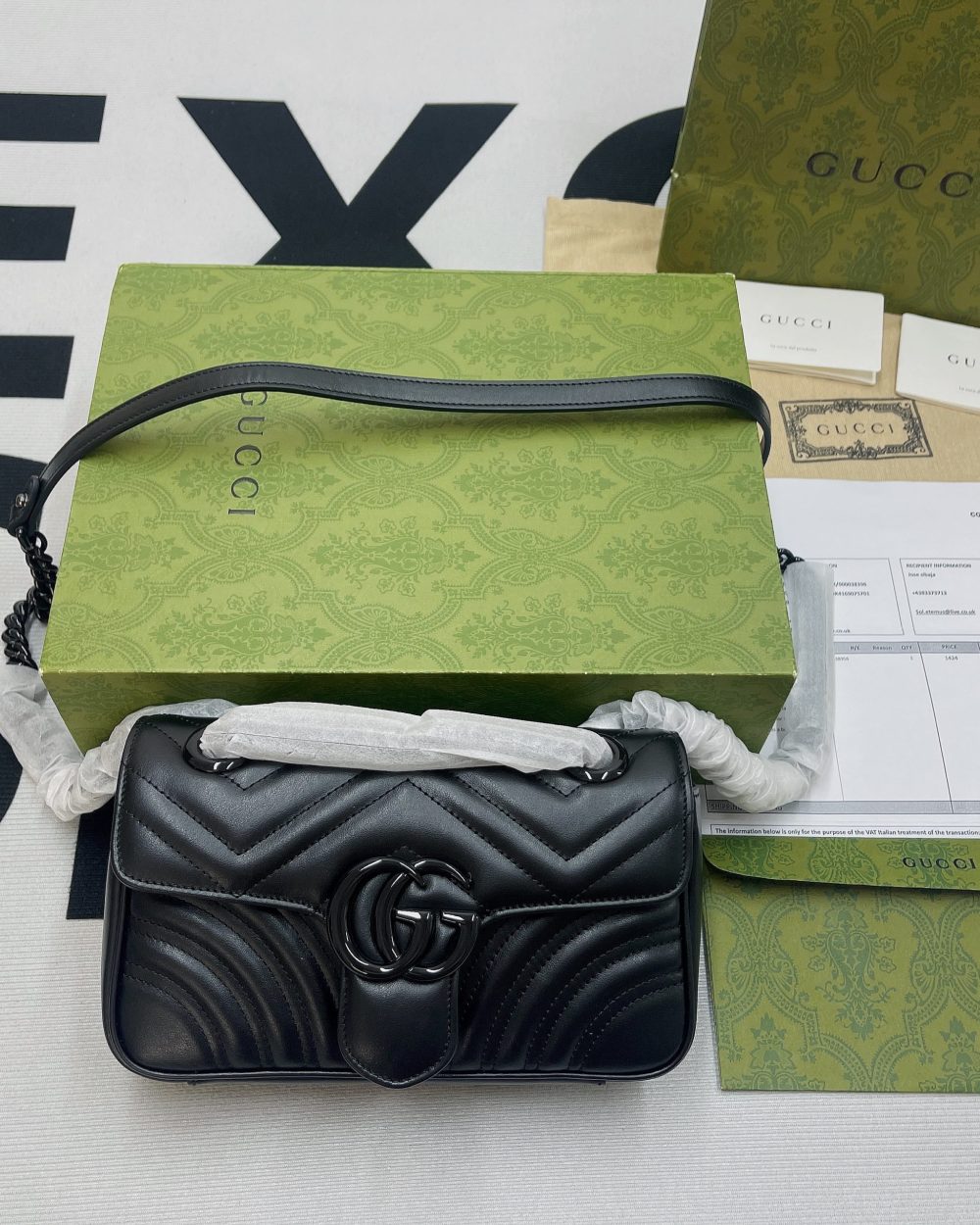1:1 Replica Gucci Marmont Matelasse Mini Bag Black For Women, Women's Bags 8.5in/22cm GG