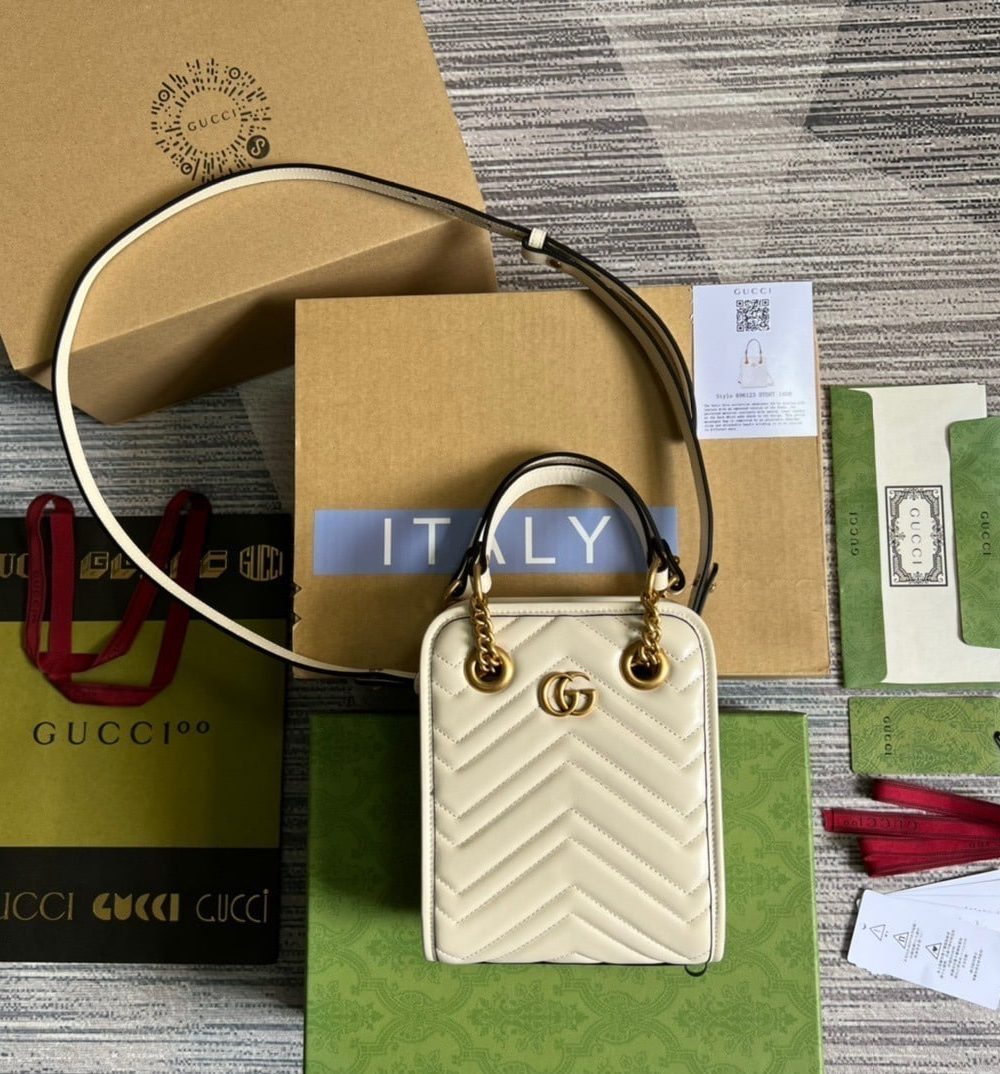 1:1 Replica Gucci Marmont Matelasse Mini Bag White For Women, Women's Bags 7.5in/19cm GG 696123 DTDHT 9022