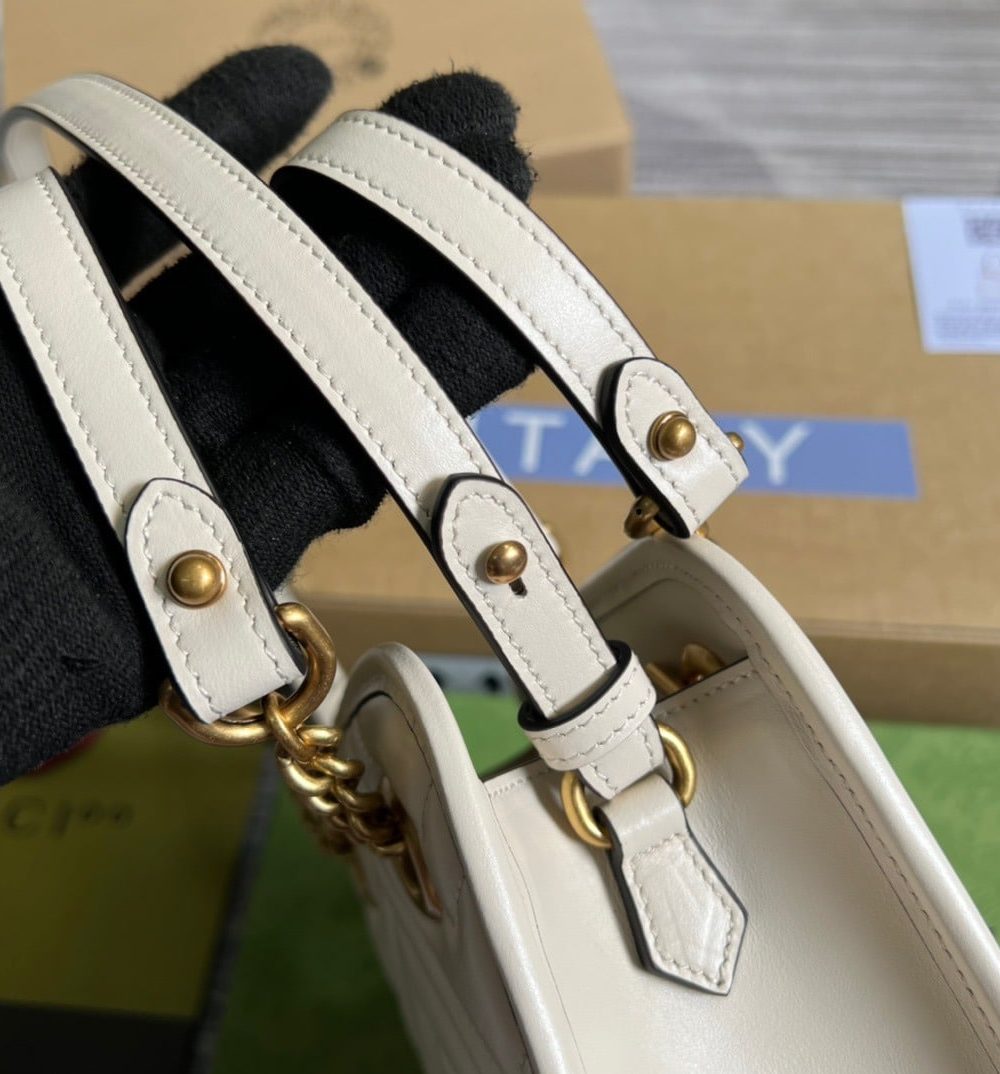 1:1 Replica Gucci Marmont Matelasse Mini Bag White For Women, Women's Bags 7.5in/19cm GG 696123 DTDHT 9022