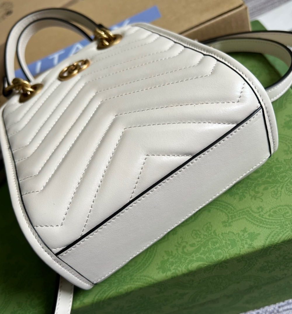 1:1 Replica Gucci Marmont Matelasse Mini Bag White For Women, Women's Bags 7.5in/19cm GG 696123 DTDHT 9022