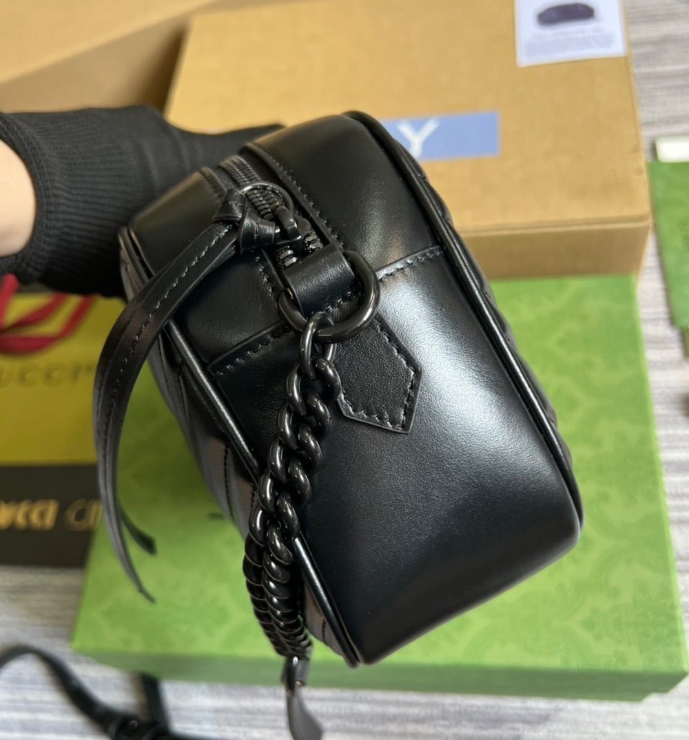 1:1 Replica Gucci Marmont Matelasse Shoulder Bag Black For Women, Women's Bags 9.5in/24cm GG