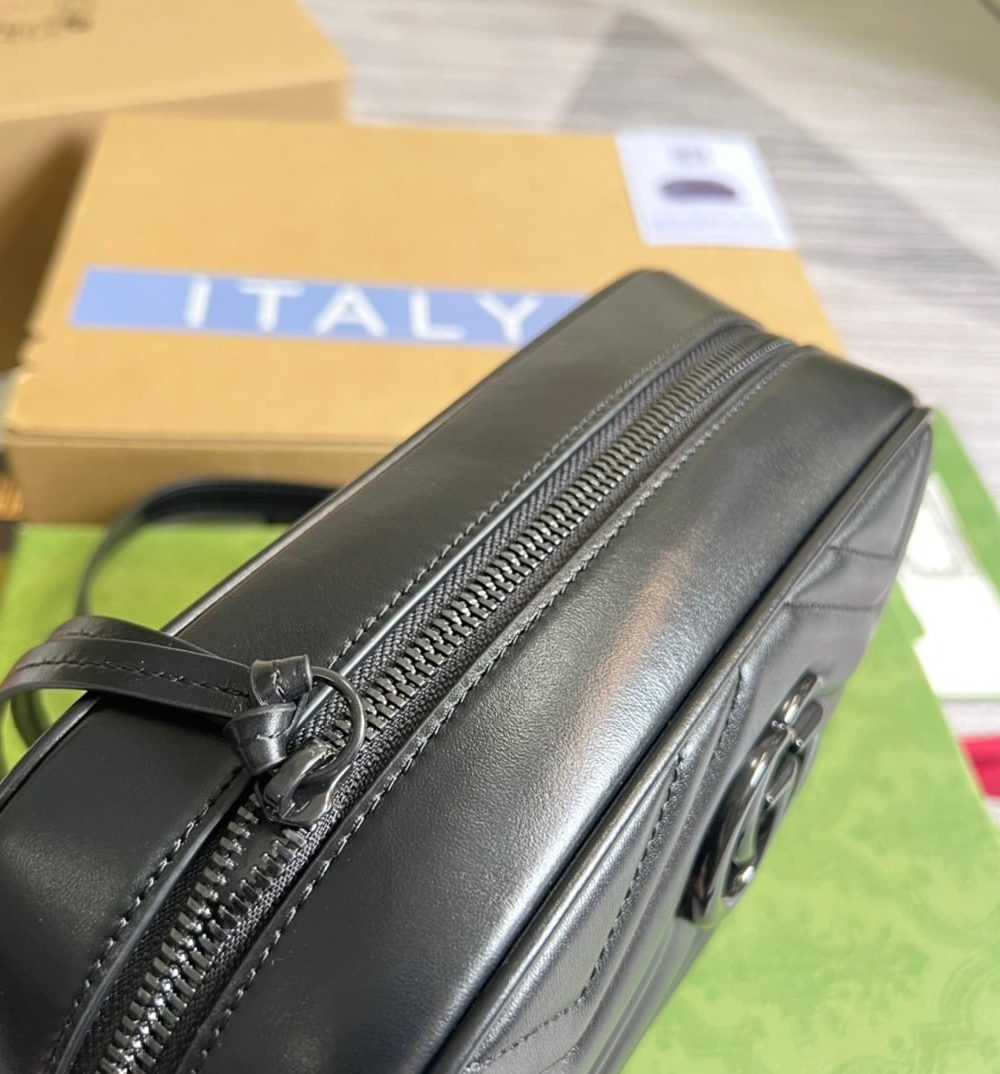 1:1 Replica Gucci Marmont Matelasse Shoulder Bag Black For Women, Women's Bags 9.5in/24cm GG