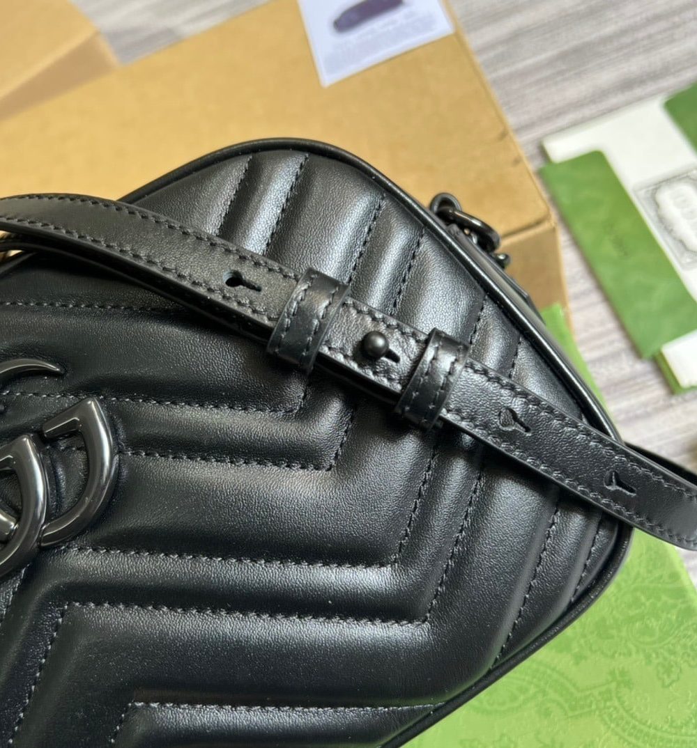 1:1 Replica Gucci Marmont Matelasse Shoulder Bag Black For Women, Women's Bags 9.5in/24cm GG