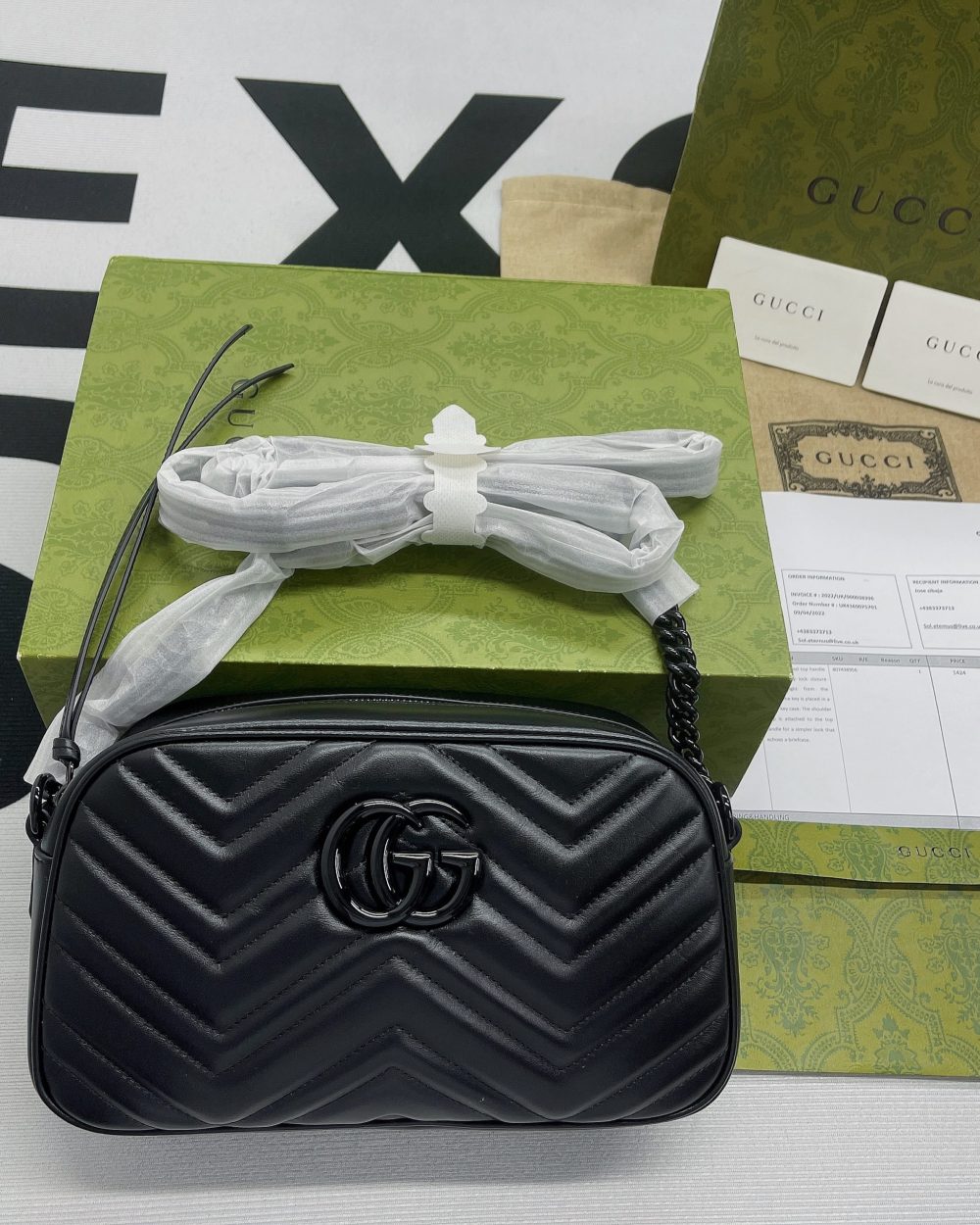 1:1 Replica Gucci Marmont Matelasse Shoulder Bag Black For Women, Women's Bags 9.5in/24cm GG