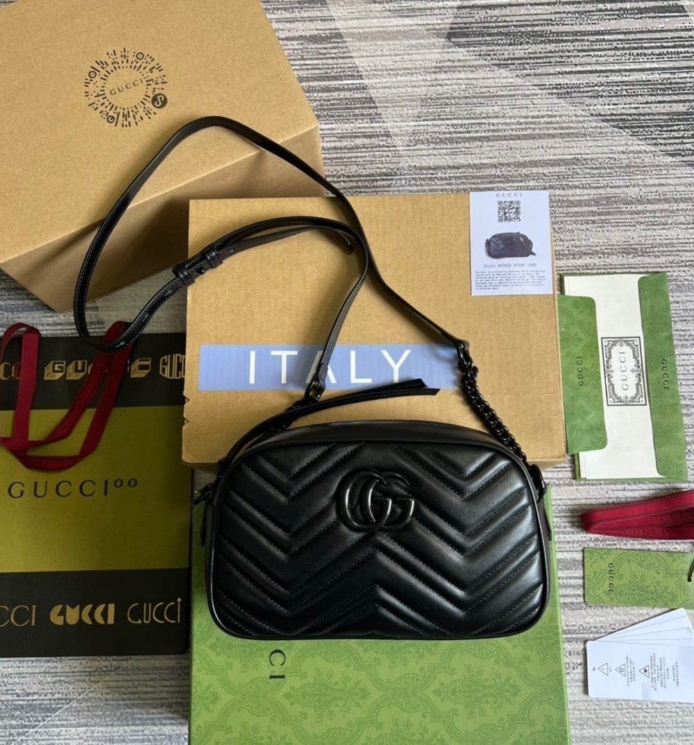 1:1 Replica Gucci Marmont Matelasse Shoulder Bag Black For Women, Women's Bags 9.5in/24cm GG