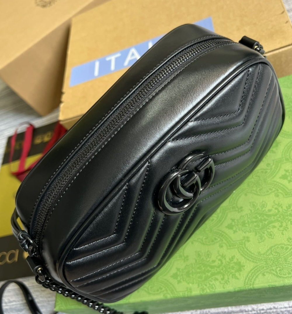 1:1 Replica Gucci Marmont Matelasse Shoulder Bag Black For Women, Women's Bags 9.5in/24cm GG