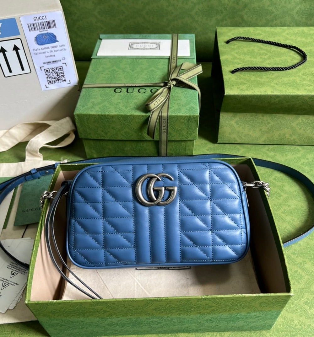 1:1 Replica Gucci Marmont Matelasse Shoulder Bag Blue For Women, Women's Bags 9.5in/24cm GG 634936 UM8BF 4340