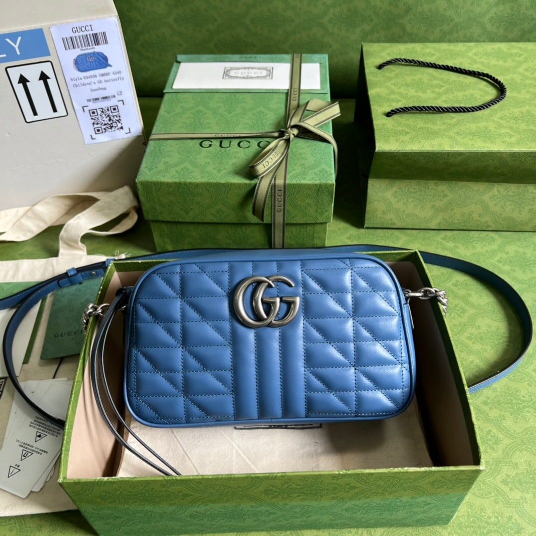 1:1 Replica Gucci Marmont Matelasse Shoulder Bag Blue For Women, Women's Bags 9.5in/24cm GG 634936 UM8BF 4340
