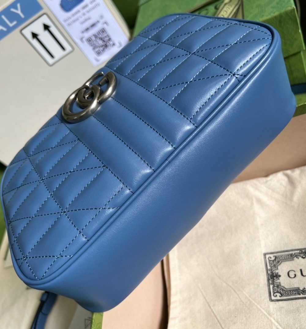 1:1 Replica Gucci Marmont Matelasse Shoulder Bag Blue For Women, Women's Bags 9.5in/24cm GG 634936 UM8BF 4340