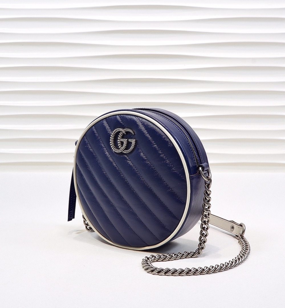 1:1 Replica Gucci Marmont Mini Round Shoulder Bag Blue For Women 7in/18cm GG