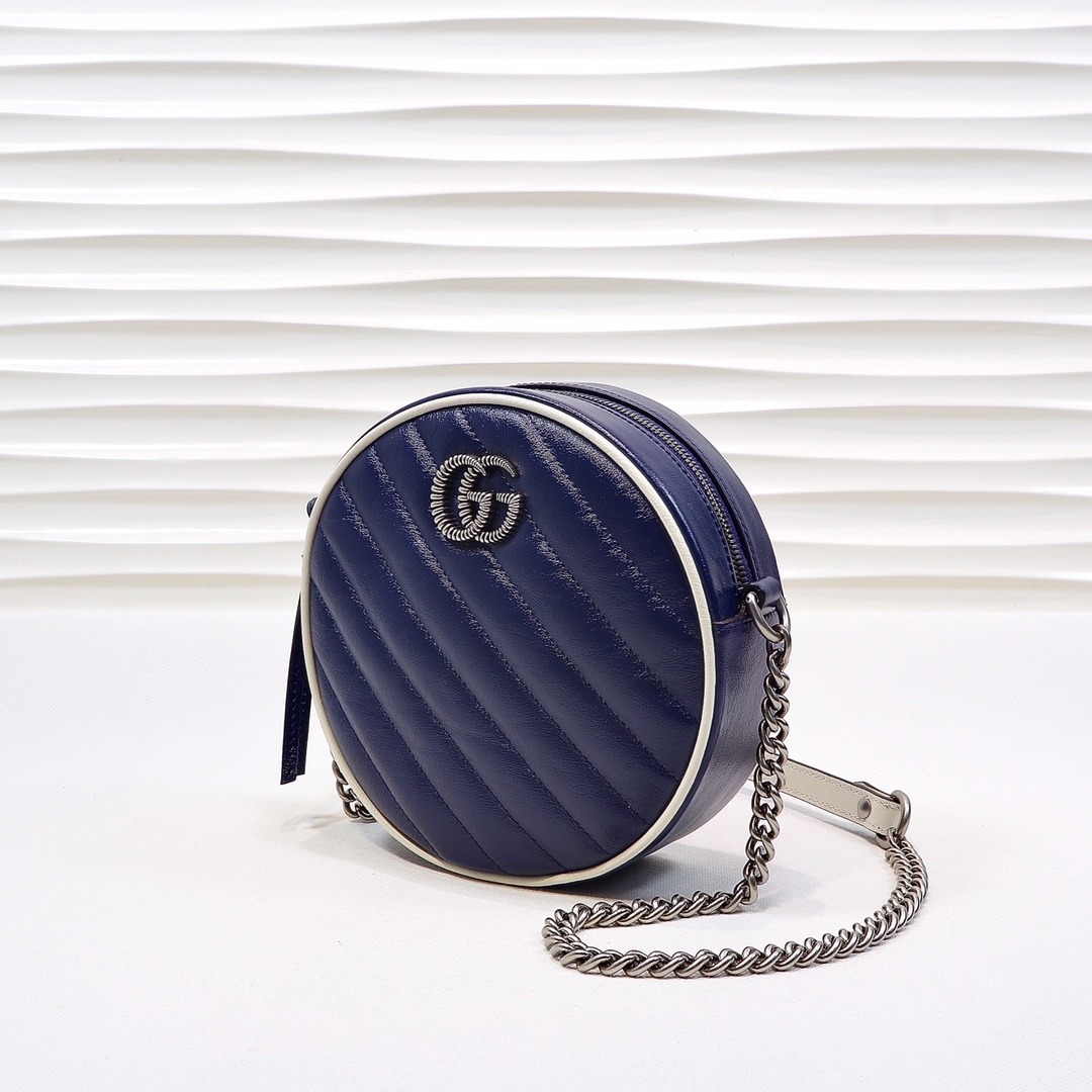 1:1 Replica Gucci Marmont Mini Round Shoulder Bag Blue For Women 7in/18cm GG - Image 2