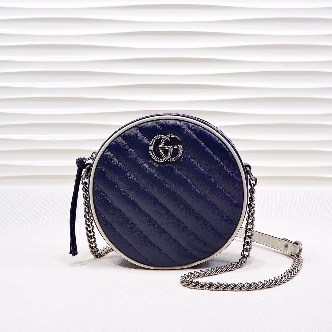 1:1 Replica Gucci Marmont Mini Round Shoulder Bag Blue For Women 7in/18cm GG