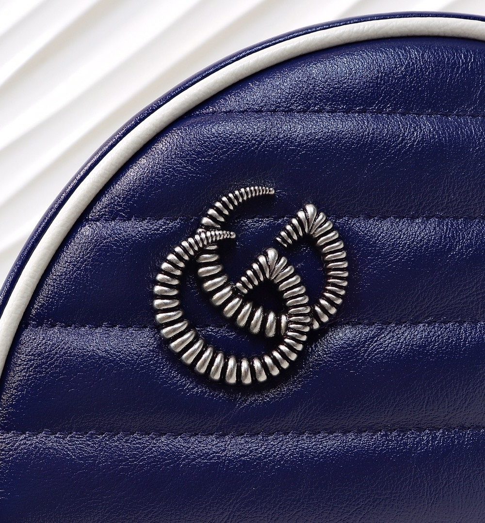1:1 Replica Gucci Marmont Mini Round Shoulder Bag Blue For Women 7in/18cm GG