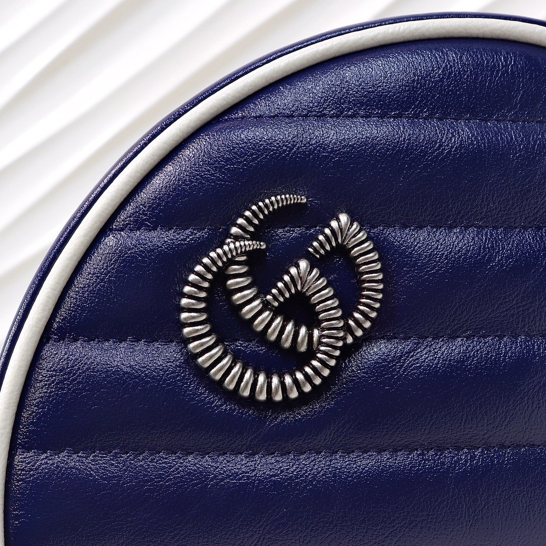 1:1 Replica Gucci Marmont Mini Round Shoulder Bag Blue For Women 7in/18cm GG - Image 5