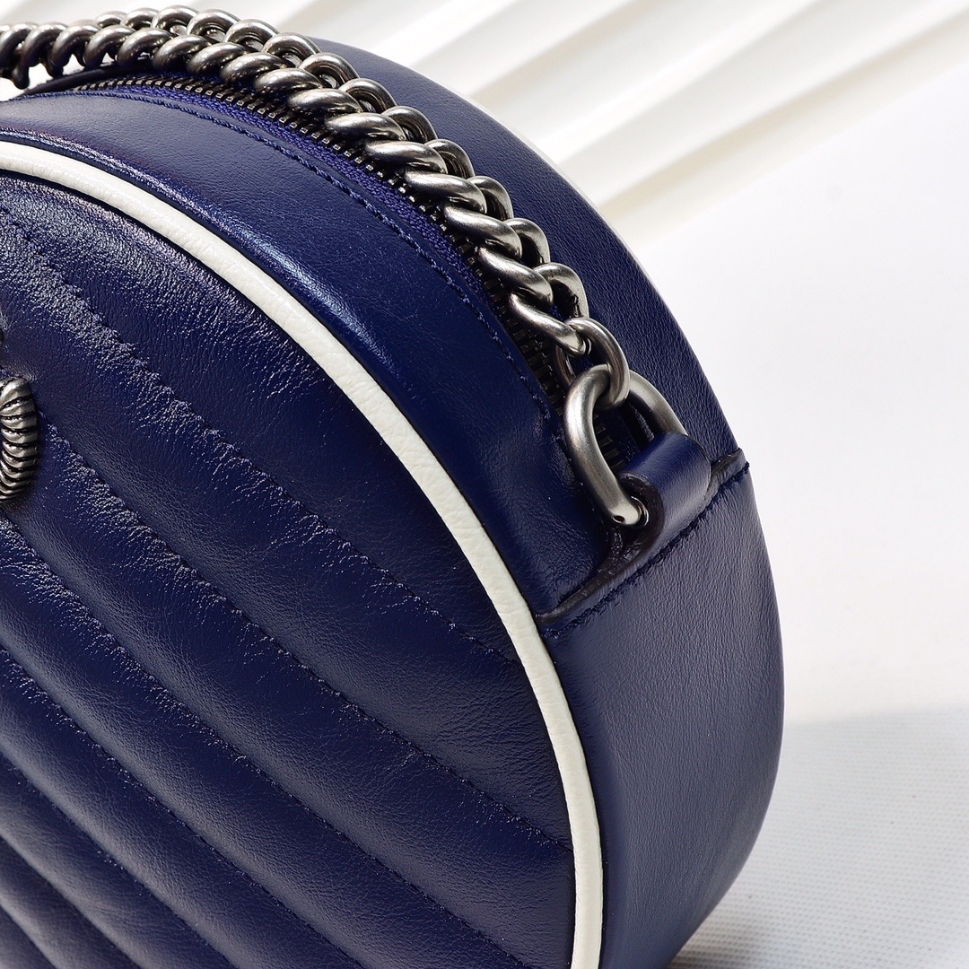 1:1 Replica Gucci Marmont Mini Round Shoulder Bag Blue For Women 7in/18cm GG - Image 4