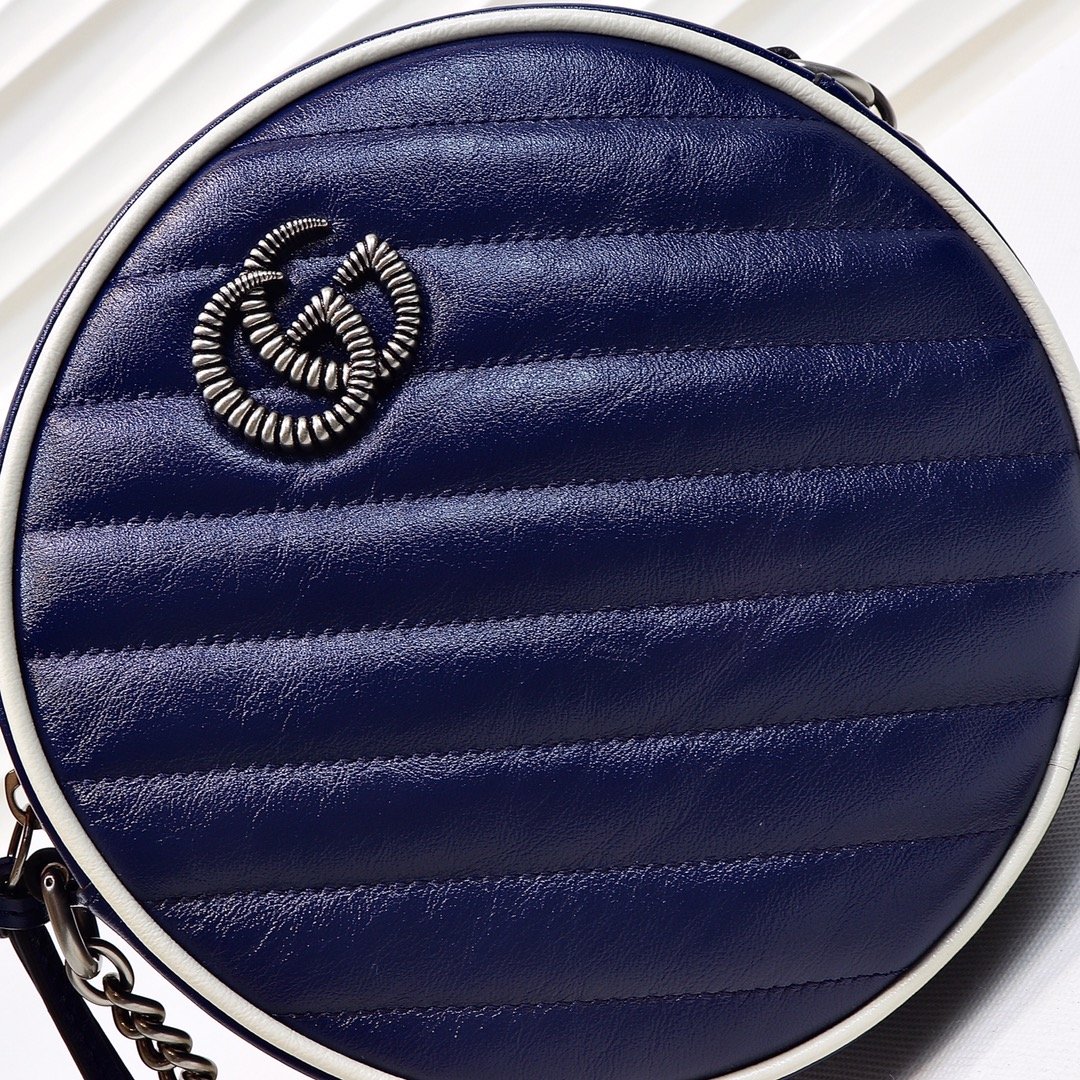 1:1 Replica Gucci Marmont Mini Round Shoulder Bag Blue For Women 7in/18cm GG - Image 3
