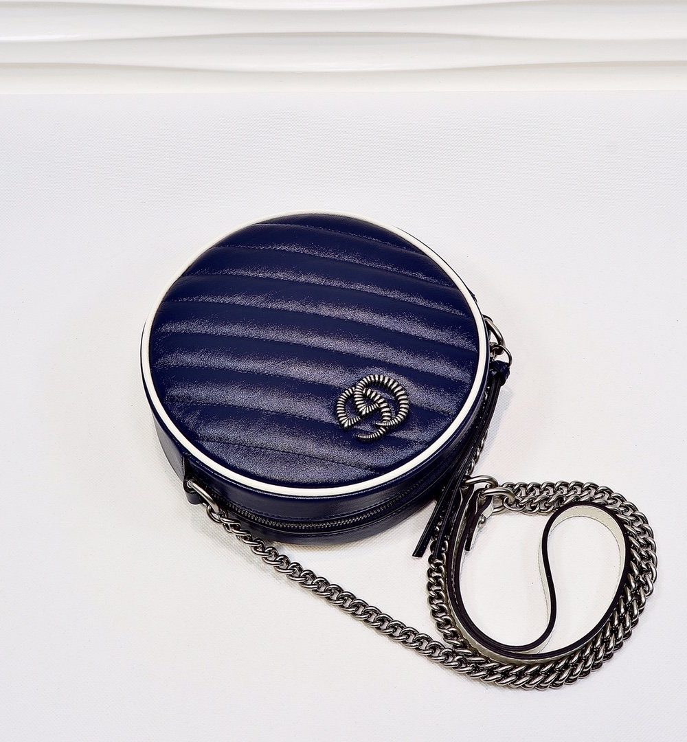 1:1 Replica Gucci Marmont Mini Round Shoulder Bag Blue For Women 7in/18cm GG