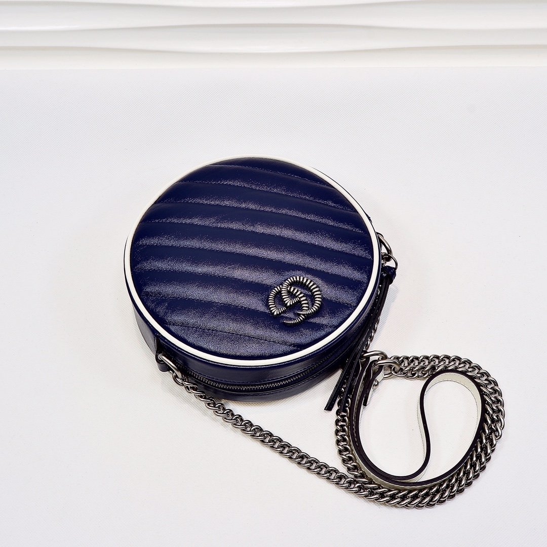 1:1 Replica Gucci Marmont Mini Round Shoulder Bag Blue For Women 7in/18cm GG - Image 7