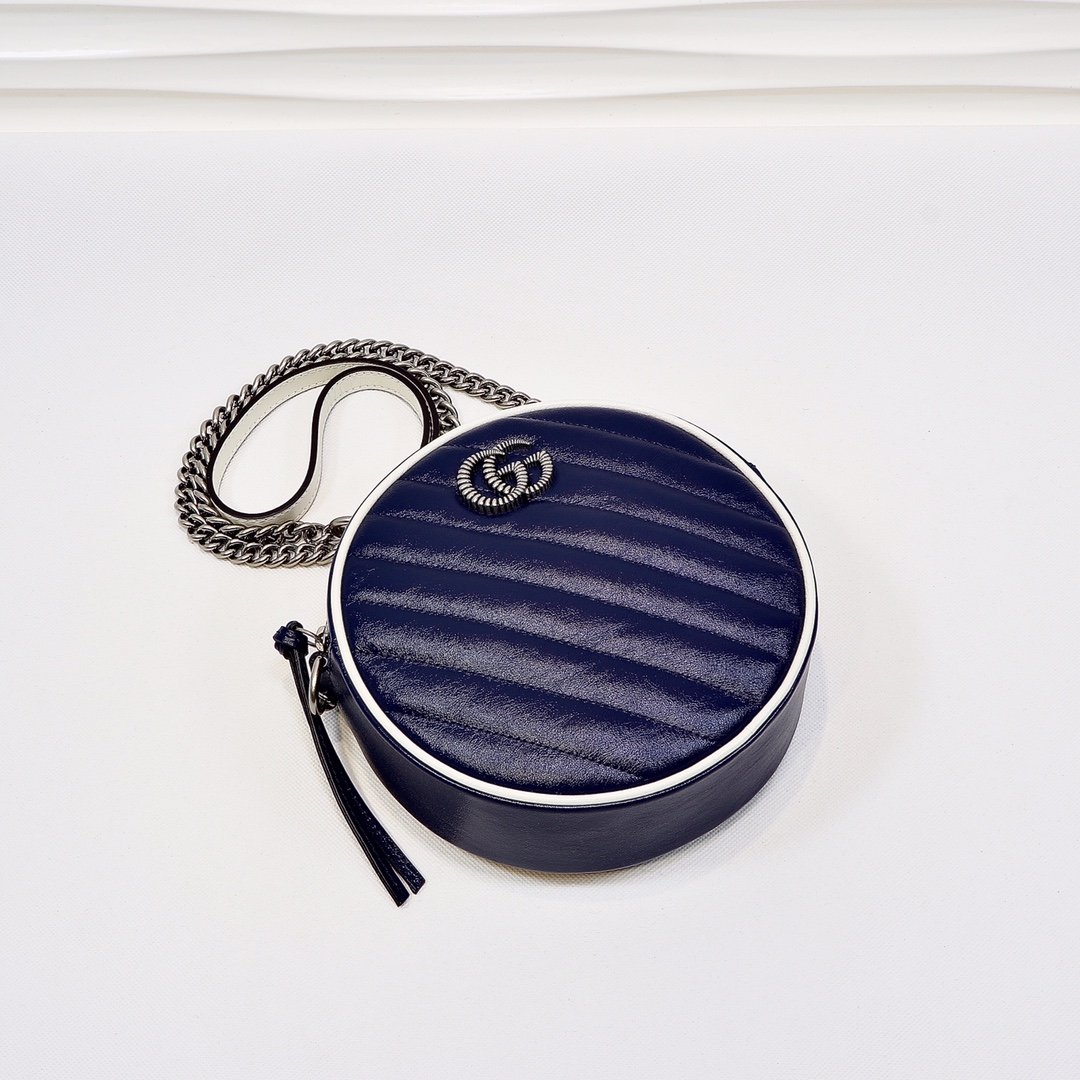 1:1 Replica Gucci Marmont Mini Round Shoulder Bag Blue For Women 7in/18cm GG - Image 8