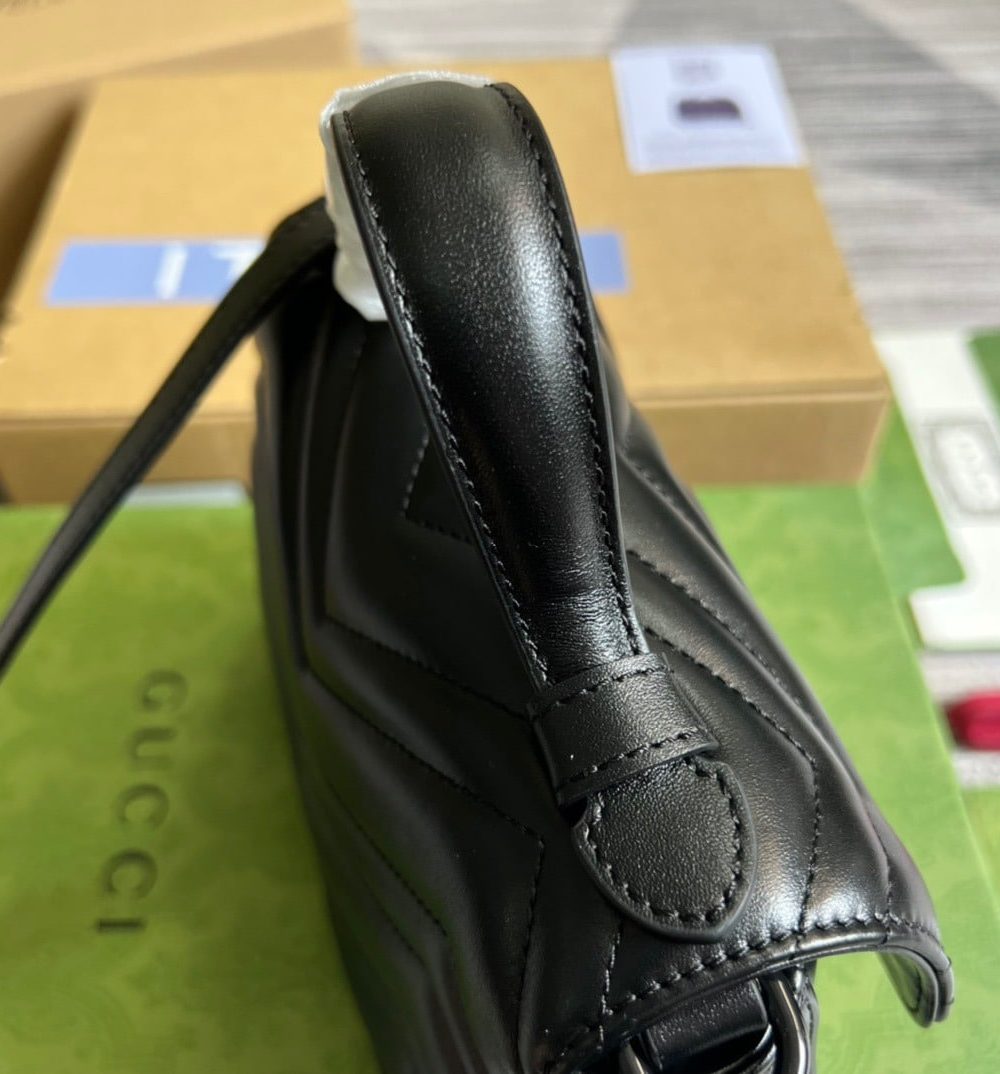 1:1 Replica Gucci Marmont Mini Top Handle Bag Black For Women, Women's Bags 8.3in/21cm GG 