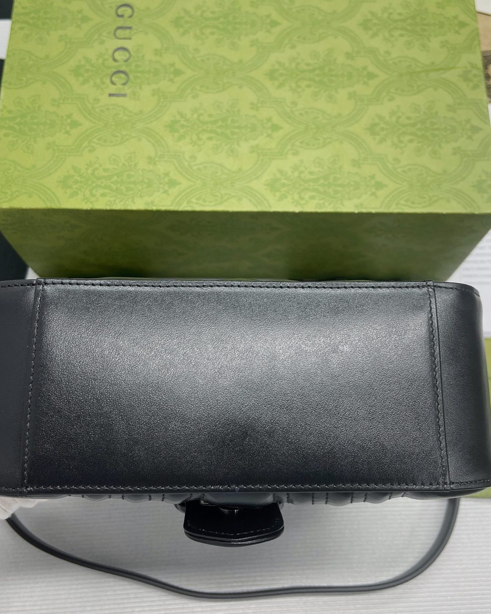 1:1 Replica Gucci Marmont Mini Top Handle Bag Black For Women, Women's Bags 8.3in/21cm GG 