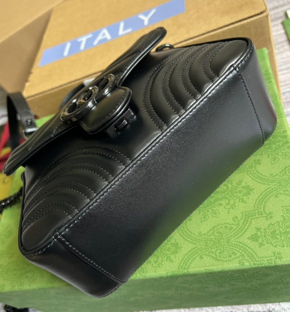 1:1 Replica Gucci Marmont Mini Top Handle Bag Black For Women, Women's Bags 8.3in/21cm GG 