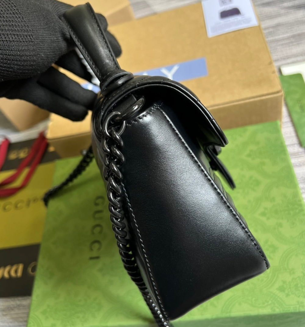 1:1 Replica Gucci Marmont Mini Top Handle Bag Black For Women, Women's Bags 8.3in/21cm GG 