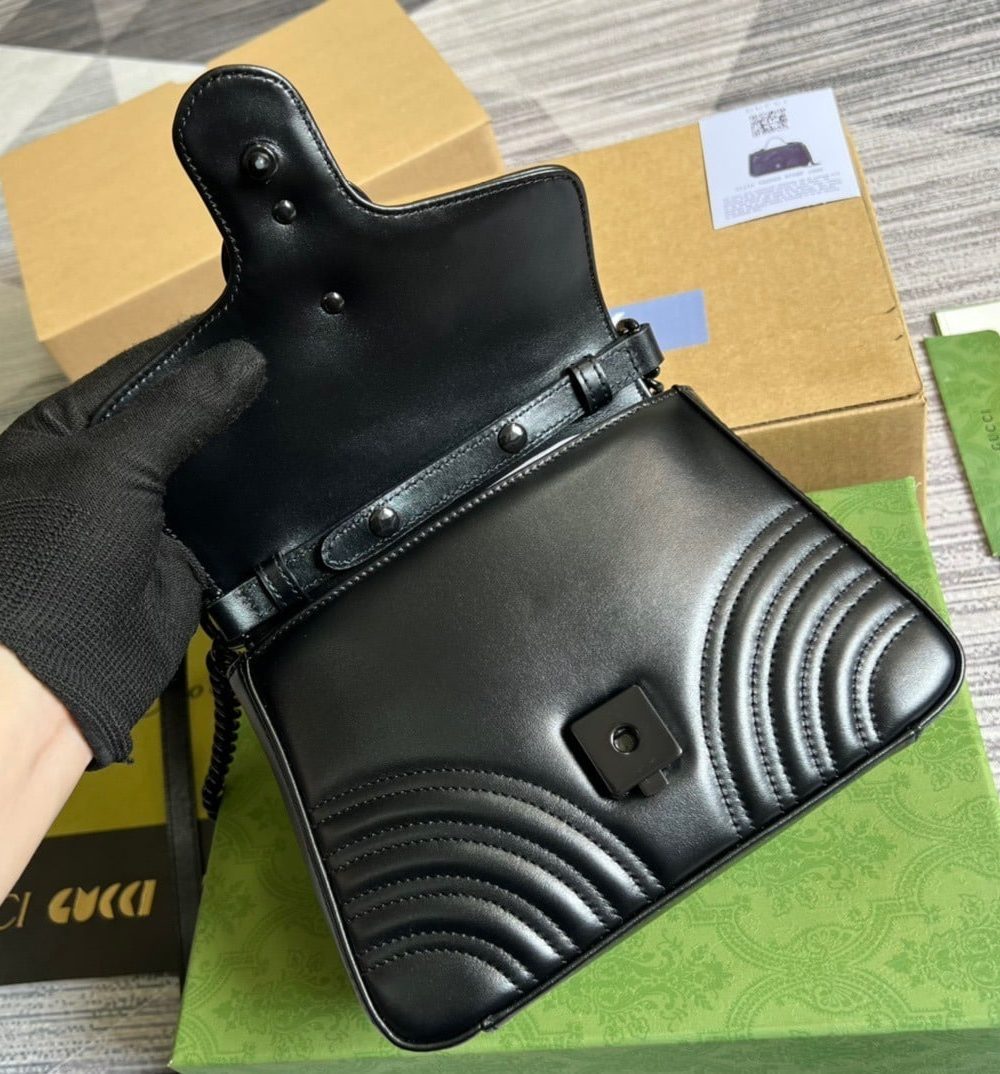 1:1 Replica Gucci Marmont Mini Top Handle Bag Black For Women, Women's Bags 8.3in/21cm GG 