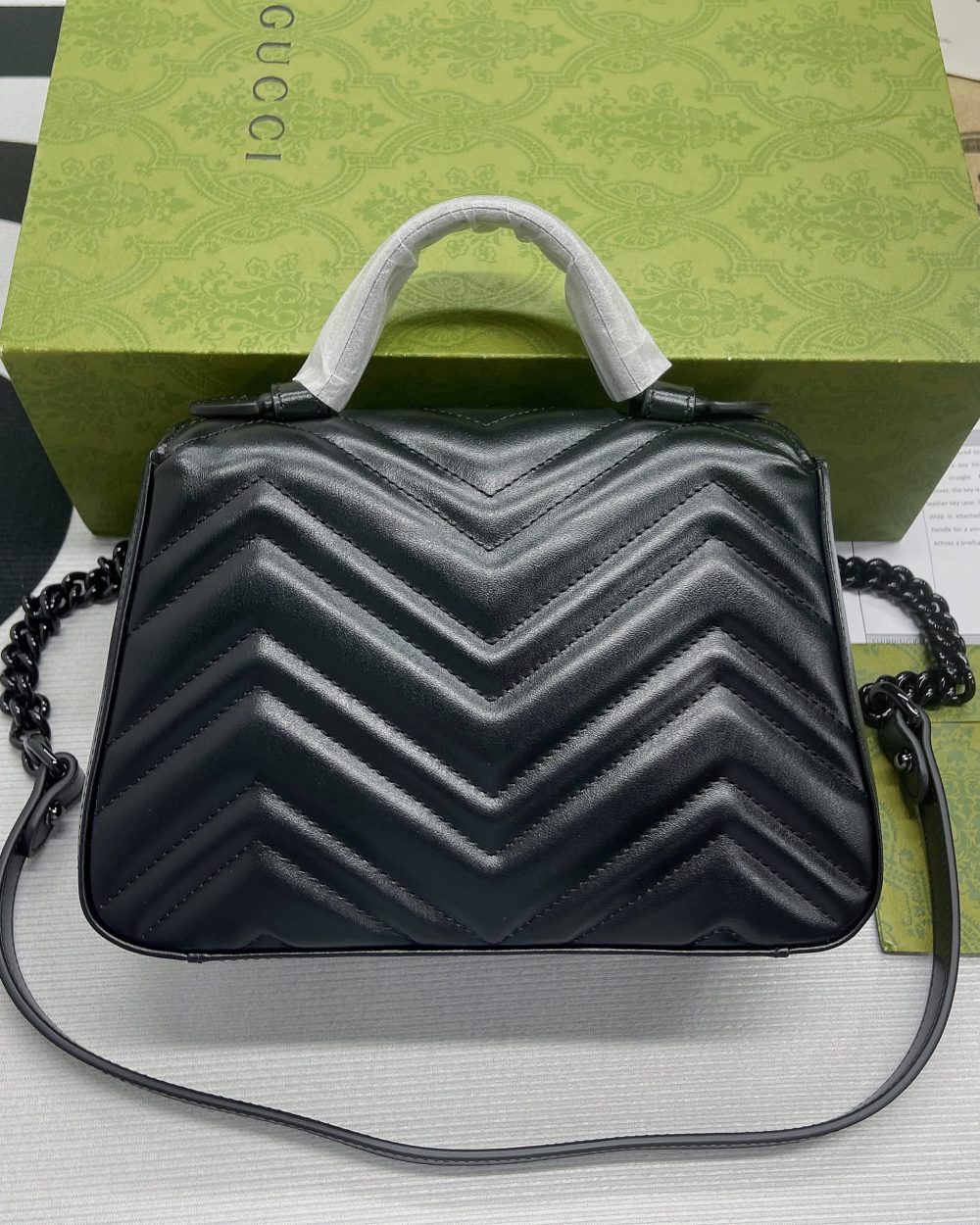 1:1 Replica Gucci Marmont Mini Top Handle Bag Black For Women, Women's Bags 8.3in/21cm GG 