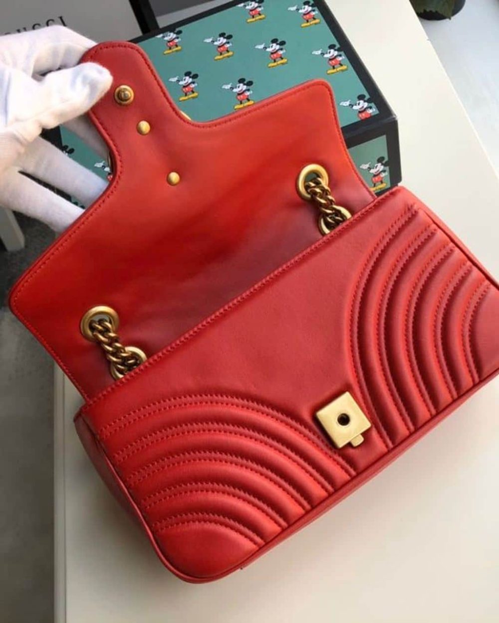 1:1 Replica Gucci Marmont Small Matelassé Shoulder Bag Hibiscus Red Matelassé Chevron For Women 10in/26cm GG 443497 DTDIT 6433