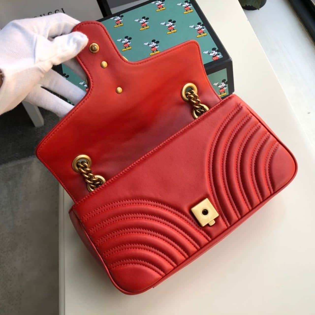 1:1 Replica Gucci Marmont Small Matelassé Shoulder Bag Hibiscus Red Matelassé Chevron For Women 10in/26cm GG 443497 DTDIT 6433 - Image 8