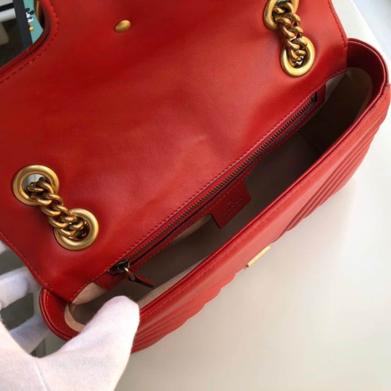 1:1 Replica Gucci Marmont Small Matelassé Shoulder Bag Hibiscus Red Matelassé Chevron For Women 10in/26cm GG 443497 DTDIT 6433 - Image 5