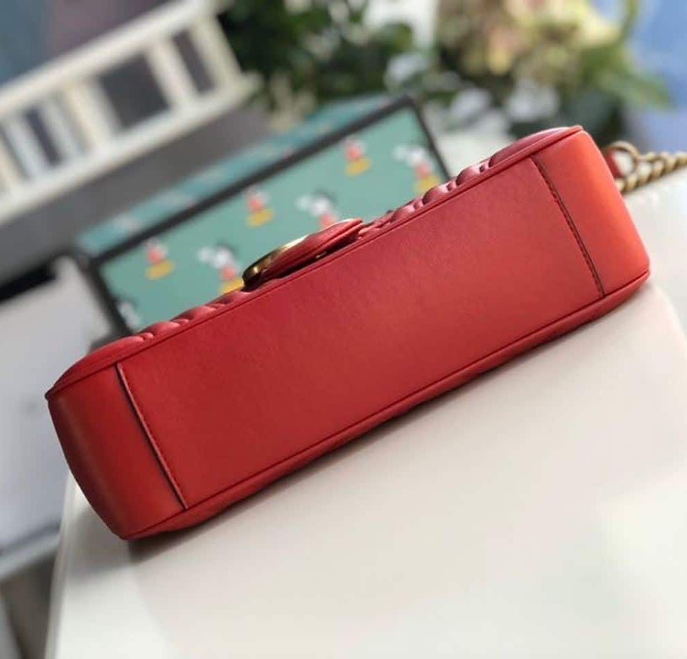 1:1 Replica Gucci Marmont Small Matelassé Shoulder Bag Hibiscus Red Matelassé Chevron For Women 10in/26cm GG 443497 DTDIT 6433