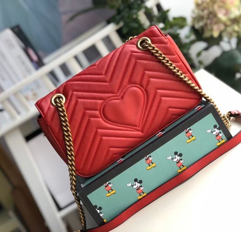 1:1 Replica Gucci Marmont Small Matelassé Shoulder Bag Hibiscus Red Matelassé Chevron For Women 10in/26cm GG 443497 DTDIT 6433