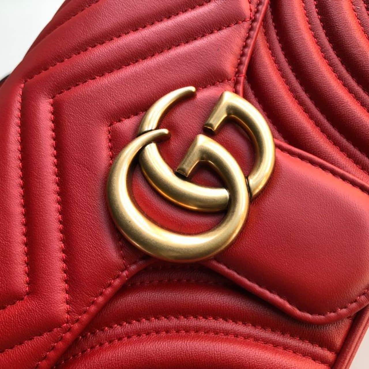 1:1 Replica Gucci Marmont Small Matelassé Shoulder Bag Hibiscus Red Matelassé Chevron For Women 10in/26cm GG 443497 DTDIT 6433 - Image 7