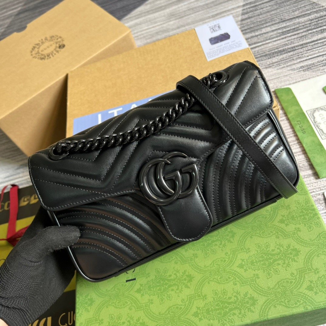 1:1 Replica Gucci Marmont Small Matelasse Shoulder Bag Black For Women, Women's Bags 10in/25cm GG - Image 3