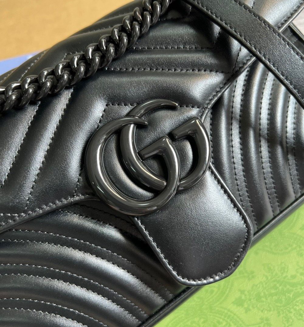 1:1 Replica Gucci Marmont Small Matelasse Shoulder Bag Black For Women, Women's Bags 10in/25cm GG