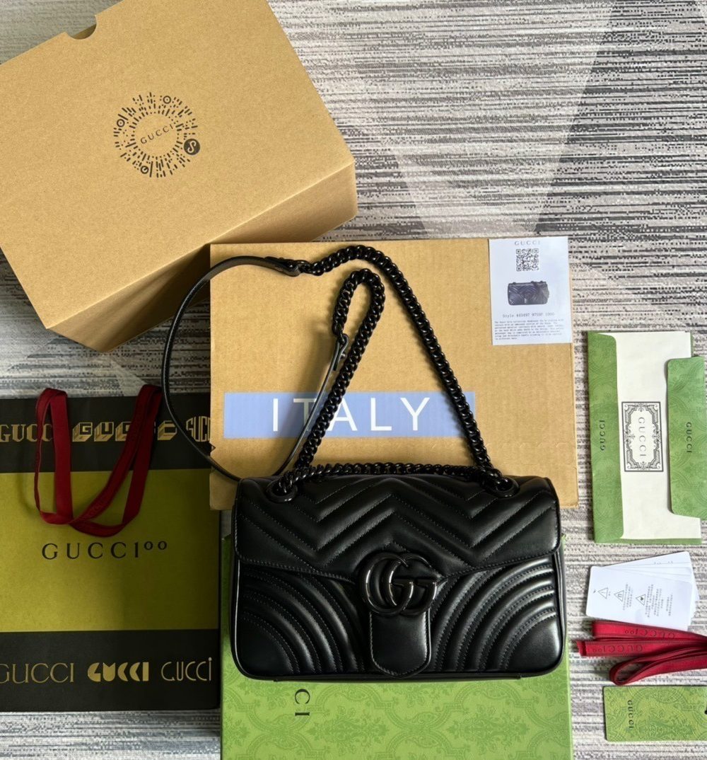 1:1 Replica Gucci Marmont Small Matelasse Shoulder Bag Black For Women, Women's Bags 10in/25cm GG