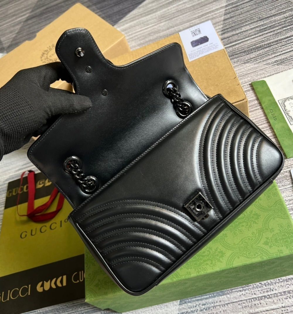 1:1 Replica Gucci Marmont Small Matelasse Shoulder Bag Black For Women, Women's Bags 10in/25cm GG