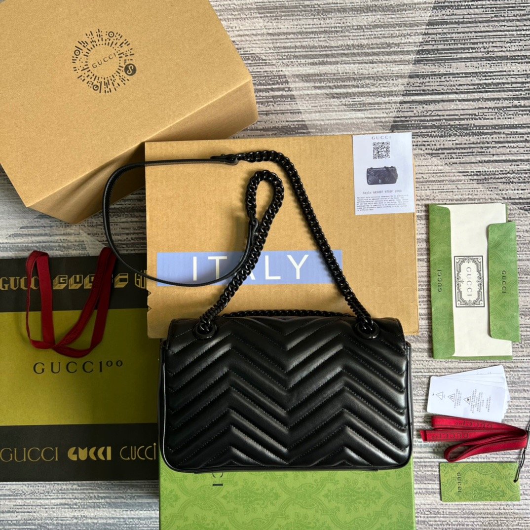 1:1 Replica Gucci Marmont Small Matelasse Shoulder Bag Black For Women, Women's Bags 10in/25cm GG - Image 6