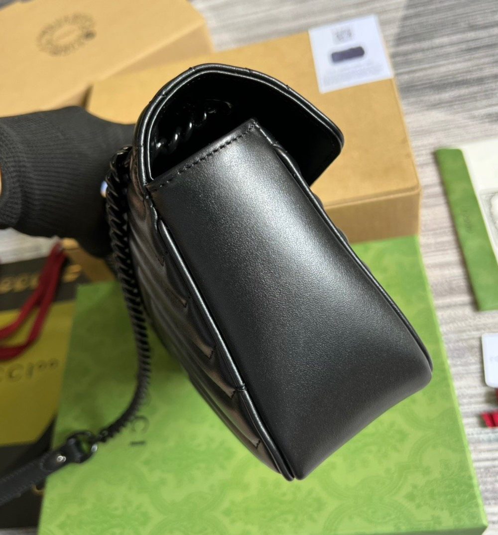 1:1 Replica Gucci Marmont Small Matelasse Shoulder Bag Black For Women, Women's Bags 10in/25cm GG