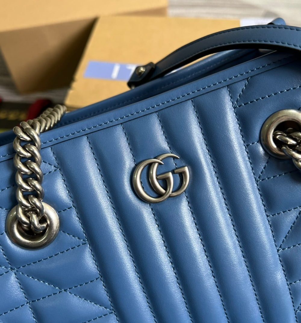 1:1 Replica Gucci Marmont Small Matelasse Tote Blue For Women, Women's Bags 26.5 in/10.4cm GG ‎‎675796 UM8BF 4340