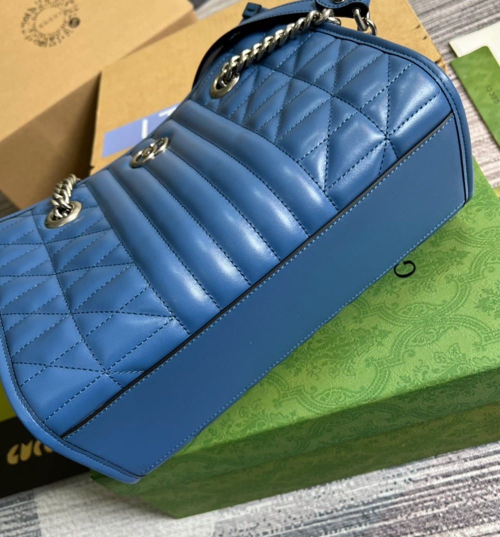 1:1 Replica Gucci Marmont Small Matelasse Tote Blue For Women, Women's Bags 26.5 in/10.4cm GG ‎‎675796 UM8BF 4340