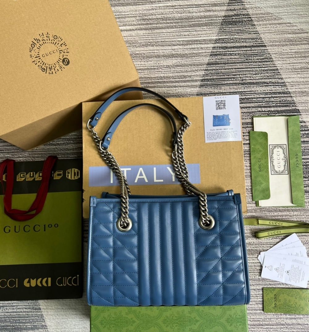 1:1 Replica Gucci Marmont Small Matelasse Tote Blue For Women, Women's Bags 26.5 in/10.4cm GG ‎‎675796 UM8BF 4340