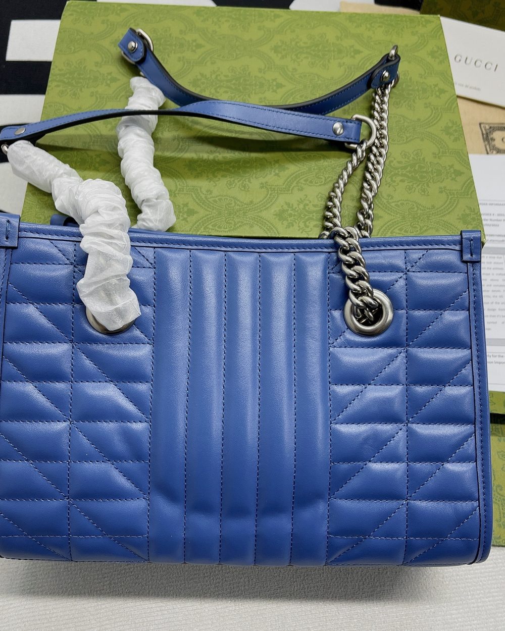 1:1 Replica Gucci Marmont Small Matelasse Tote Blue For Women, Women's Bags 26.5 in/10.4cm GG ‎‎675796 UM8BF 4340