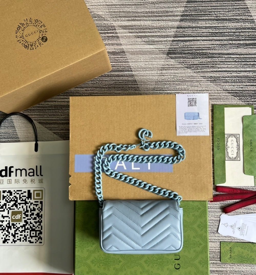 1:1 Replica Gucci Marmont Super Mini Bag Blue For Women, Women's Bags 6.2in/17cm GG