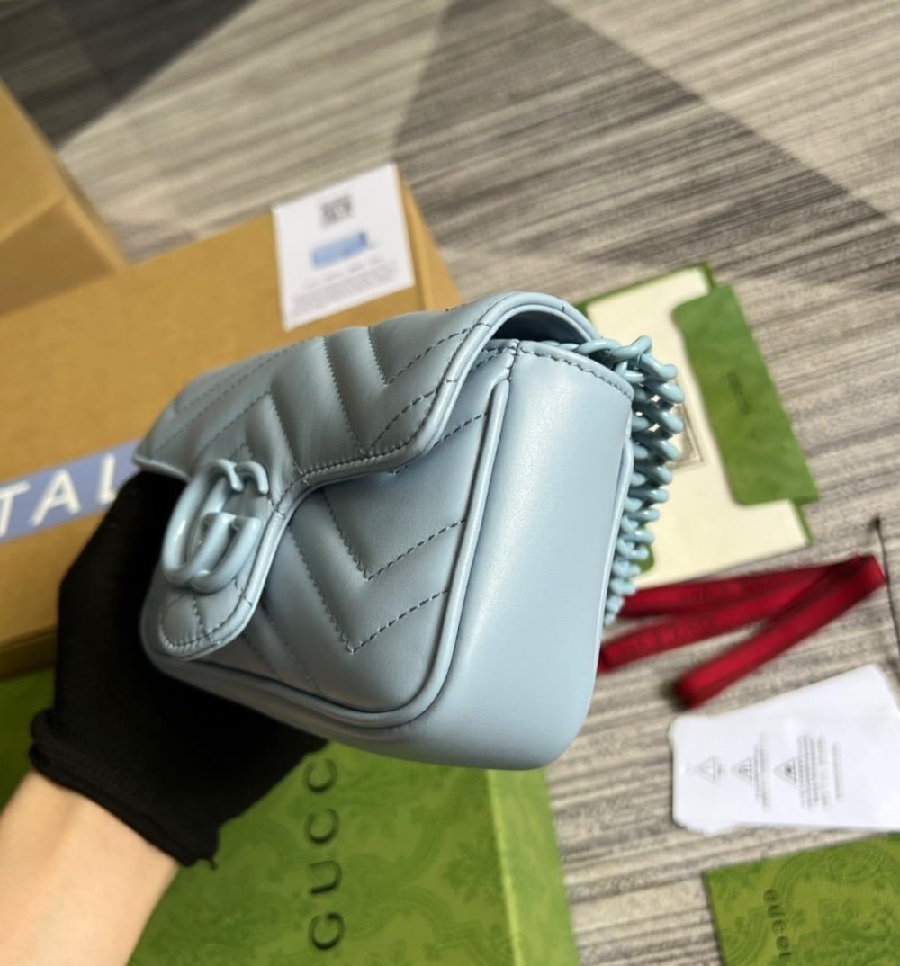 1:1 Replica Gucci Marmont Super Mini Bag Blue For Women, Women's Bags 6.2in/17cm GG