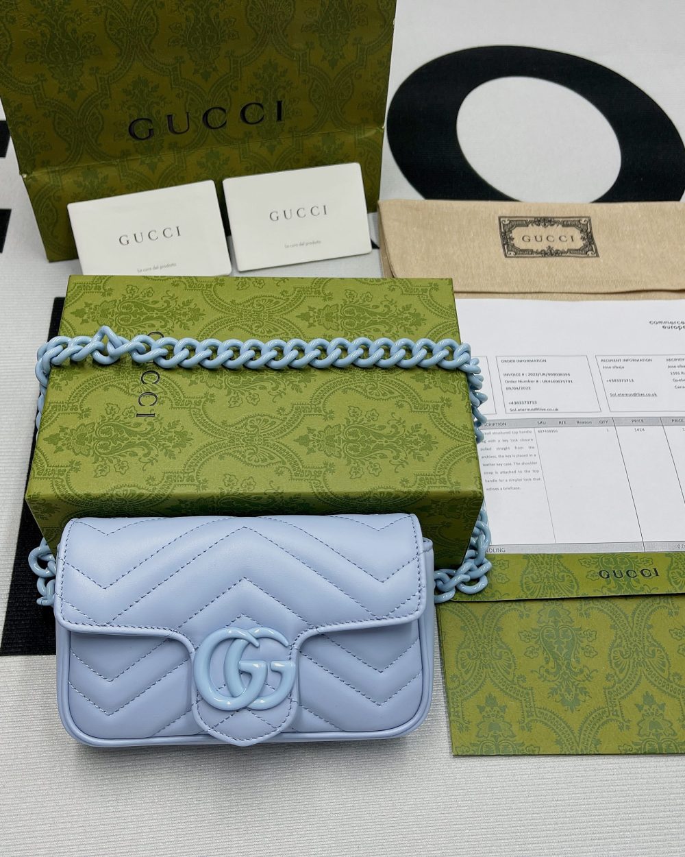 1:1 Replica Gucci Marmont Super Mini Bag Blue For Women, Women's Bags 6.2in/17cm GG